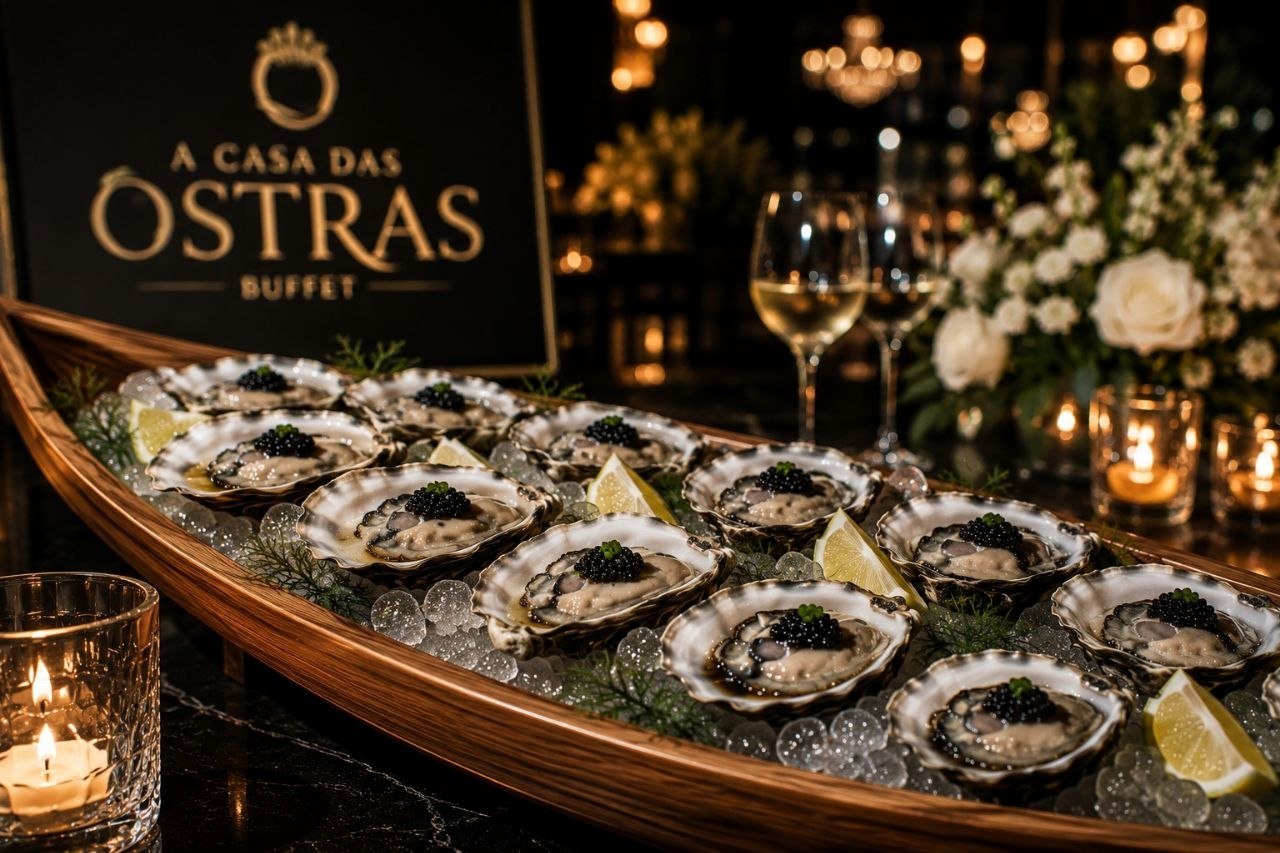 Ostra fresca servida pela A Casa das Ostras