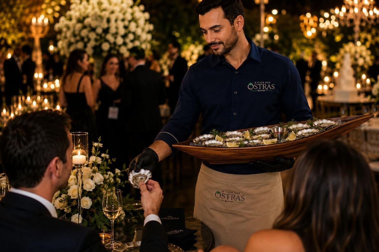 Ostra fresca servida pela A Casa das Ostras