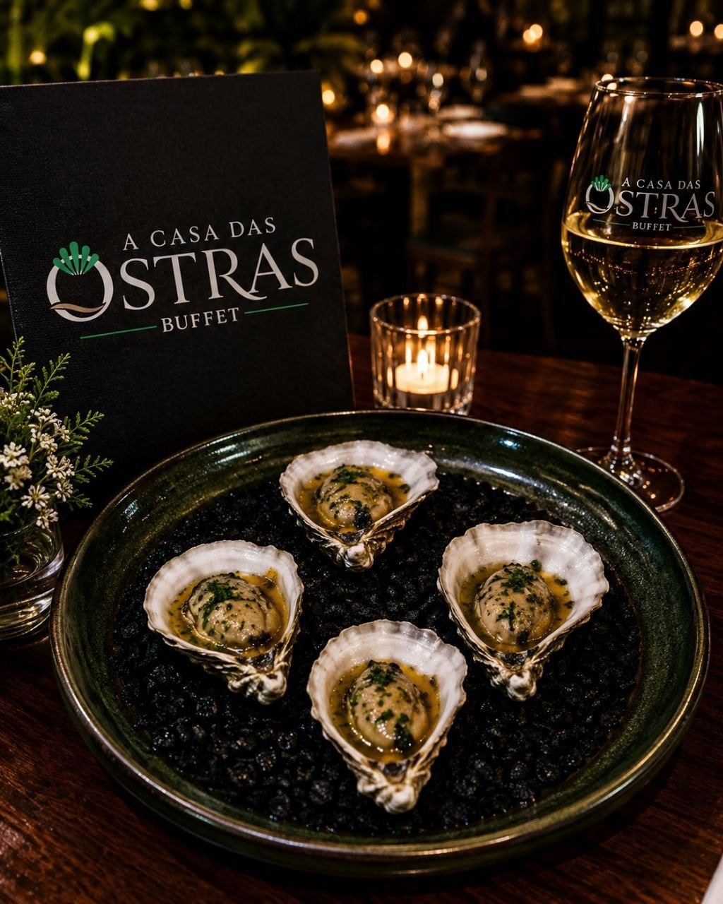 Ostra fresca servida pela A Casa das Ostras